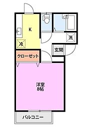 グランディール・レーヴ 1Kの間取図画像