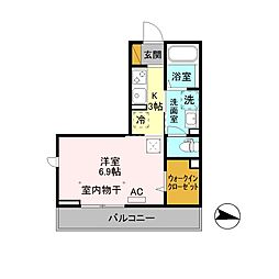 プチボヌール 1Kの間取図画像