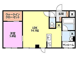 ラ・ベラ・ヴィータ2 1LDKの間取図画像