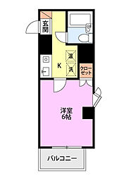 レジデンシャル万代 1Kの間取図画像