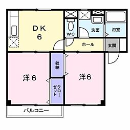 ビバーチェA 2DKの間取図画像