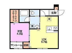 グローリッジ燕吉田 1LDKの間取図画像
