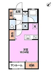 ミルズグランディール見附本町C ワンルームの間取図画像