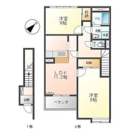 クイーンズコート2 2LDKの間取図画像
