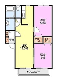 ウエストタウンB 2LDKの間取図画像