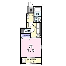 ラフレシール 1Kの間取図画像
