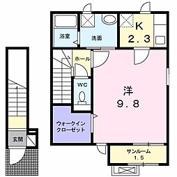 ルナ3 1Kの間取図画像