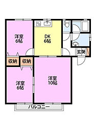 オネスト1 3DKの間取図画像