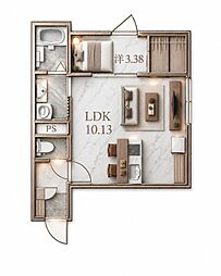 三条市東裏館1丁目アパート 1LDKの間取図画像