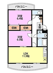 シャルム弐番館 2LDKの間取図画像