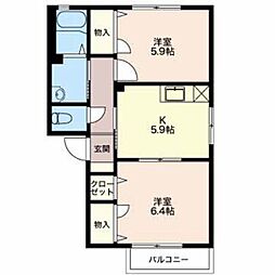 シャルマン寺尾 2Kの間取図画像