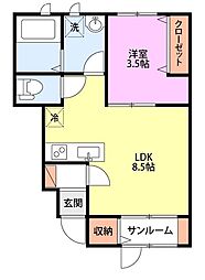 シュクレ1 1LDKの間取図画像