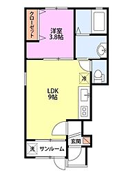 リゾーネ2 1LDKの間取図画像