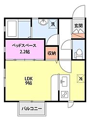 ドミールB ワンルームの間取図画像