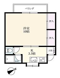コーポヒロ 2階1Kの間取り