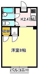 ピュア西新 2階1Kの間取り