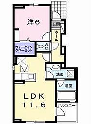 カーサ・ソレイユ 1階1LDKの間取り