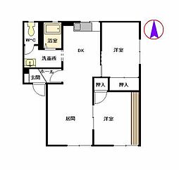 レーベンハイツG 2LDKの間取図画像