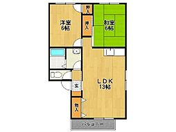 サンライズ中島D 2SLDKの間取図画像