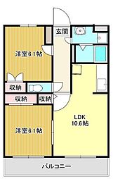 エスポワール1番館 2LDKの間取図画像