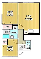 華秀ハイツ 2LDKの間取図画像