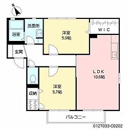 ビューハイムA 2LDKの間取図画像