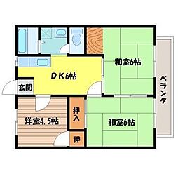 サンハイツ福山B 3DKの間取図画像