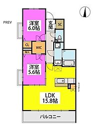 アミューザン鳥栖宿町壱番館 2LDKの間取図画像