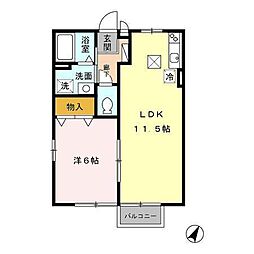 ハッピーライト　Ｓ棟 2階1LDKの間取り