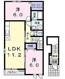 プラシード 2階2LDKの間取り