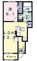 ポタージュ 1階1LDKの間取り