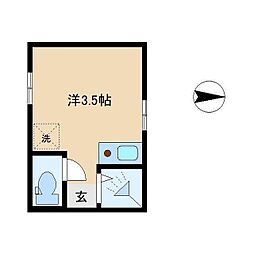 都営大江戸線 東中野駅 徒歩9分の賃貸アパート 1階ワンルームの間取り