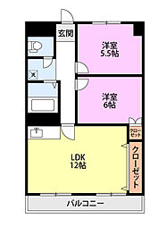 東洋ハイツ 2LDKの間取図画像