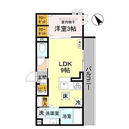 D-ROOM東明 1LDKの間取図画像