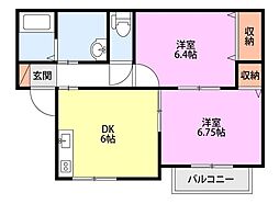 シャレー愛 2DKの間取図画像