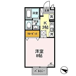 サフランB 1Kの間取図画像