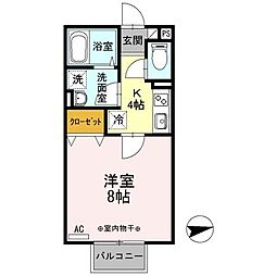 エルドラードB棟 1Kの間取図画像