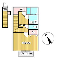 仙台市地下鉄東西線 国際センター駅 徒歩9分の賃貸アパート 2階1Kの間取り