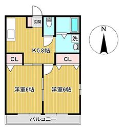 ハイラル二番館 2DKの間取図画像