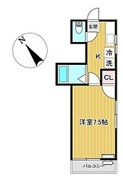 モリヤハイツ 1Kの間取図画像