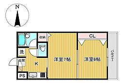 グランデール千葉 2Kの間取図画像
