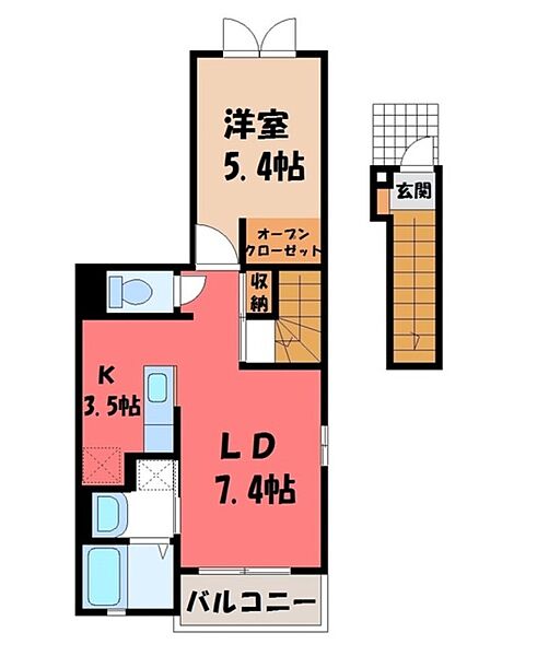 ベルタウン ｜栃木県さくら市卯の里3丁目(賃貸アパート1LDK・2階・41.26㎡)の写真 その2