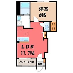 東武宇都宮線 安塚駅 徒歩14分の賃貸アパート 1階1LDKの間取り