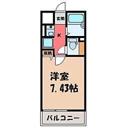 あさひレジデンス五番館 2階1Kの間取り