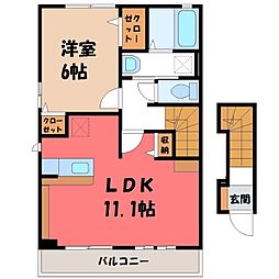 アスカ D 2階1LDKの間取り