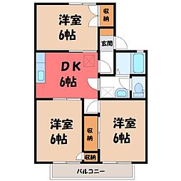 ベルメゾン B棟 2階3DKの間取り