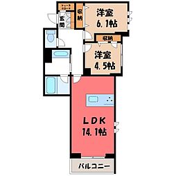 ザ グレイス 自治医大 3階2LDKの間取り