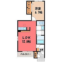 メゾンアンフィニ B 1階1LDKの間取り