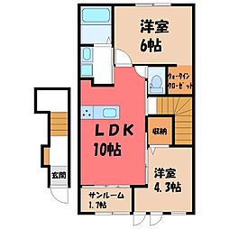 ディアコート冨士山 A 2階2LDKの間取り
