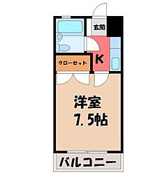 コーポコーベル II 2階1Kの間取り